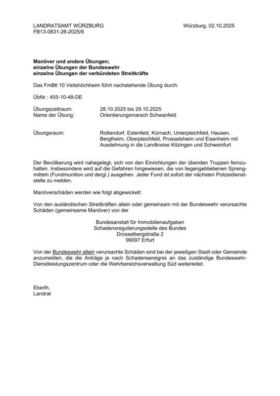 Manöver und andere Übungen 28.10.2025 bis 29.10.2025